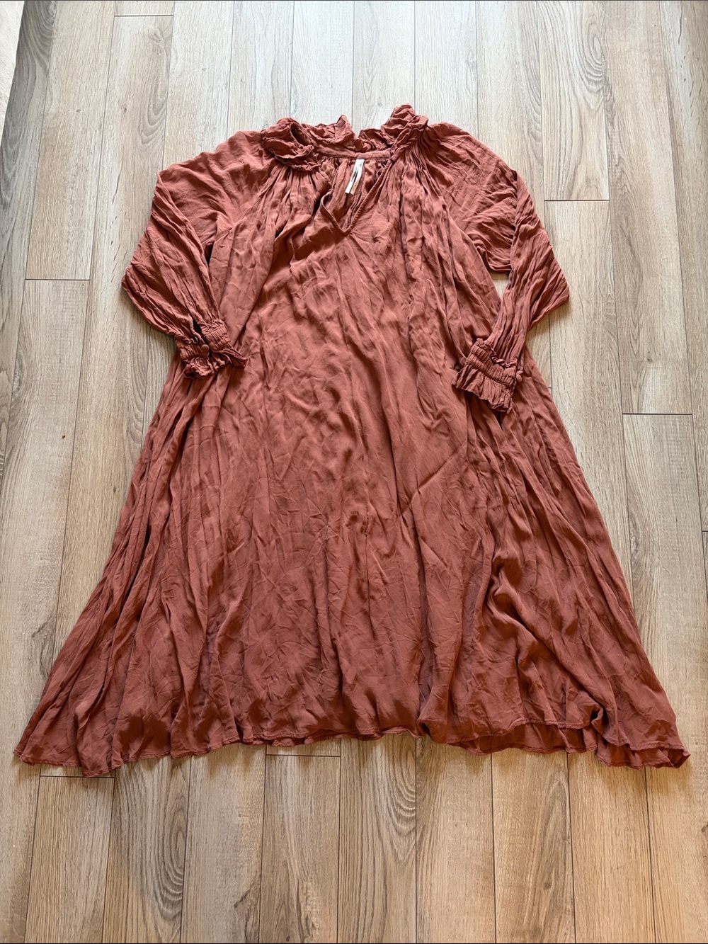 Anthropologie Terra-Cotta Ruffled Neck Long Sleeve Dress